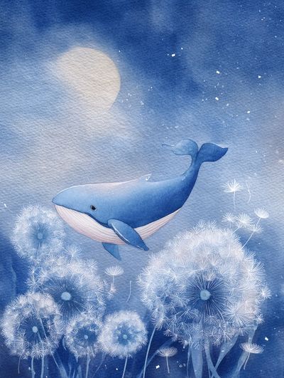 Whale in Blue Watercolor Poster. poster print