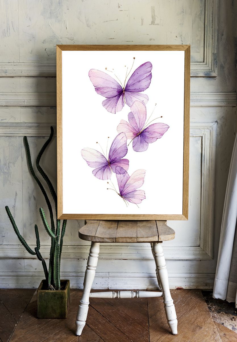 Watercolor Butterflies — Botanical Print. — room view 1