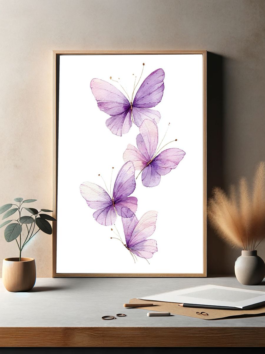 Watercolor Butterflies — Botanical Print. — room view 2