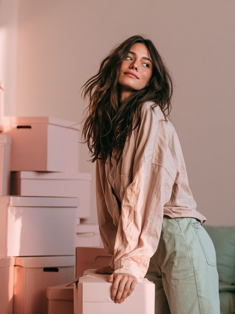 Woman Among Boxes Photography Poster. poster — photography art