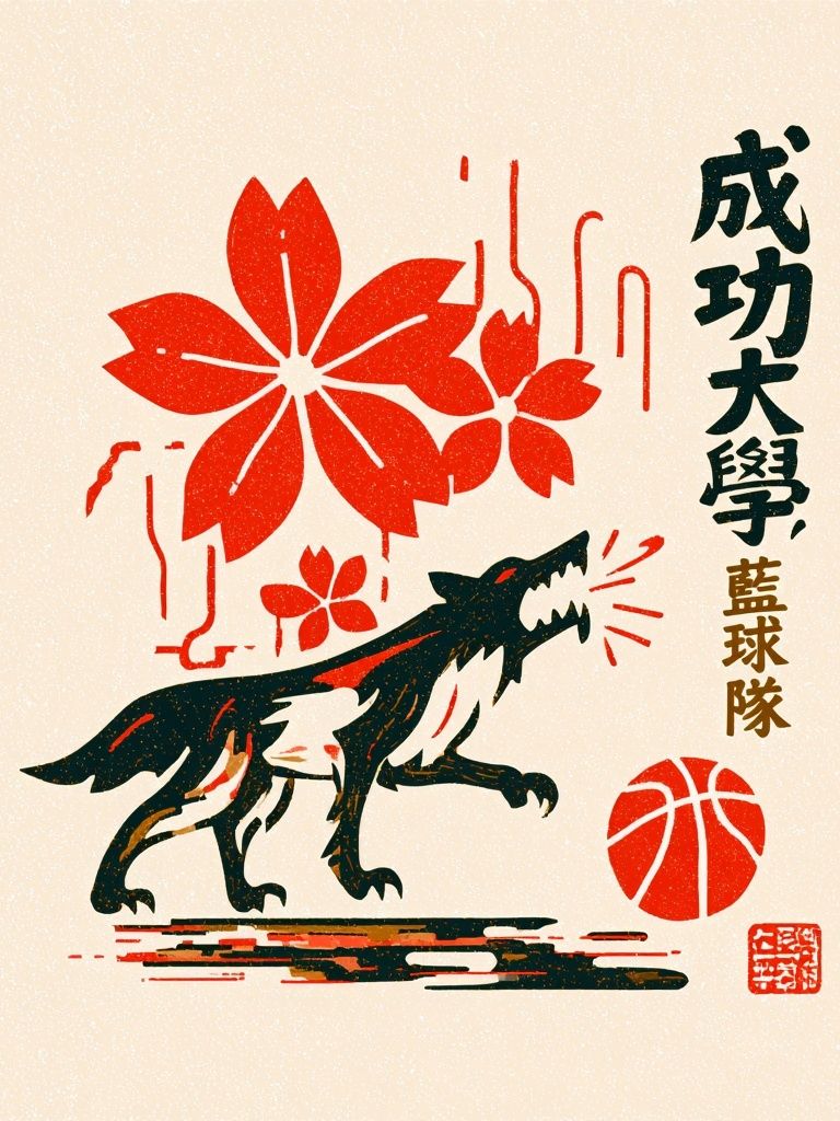 Wolf Basketball Japanese Print Poster. poster detail