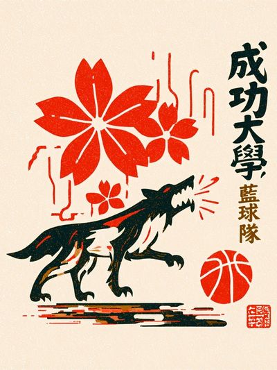 Wolf Basketball Japanese Print Poster.