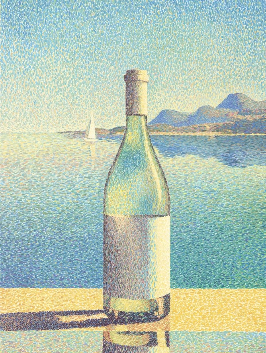 Wine Bottle by the Sea — Fine Art Print. poster detail
