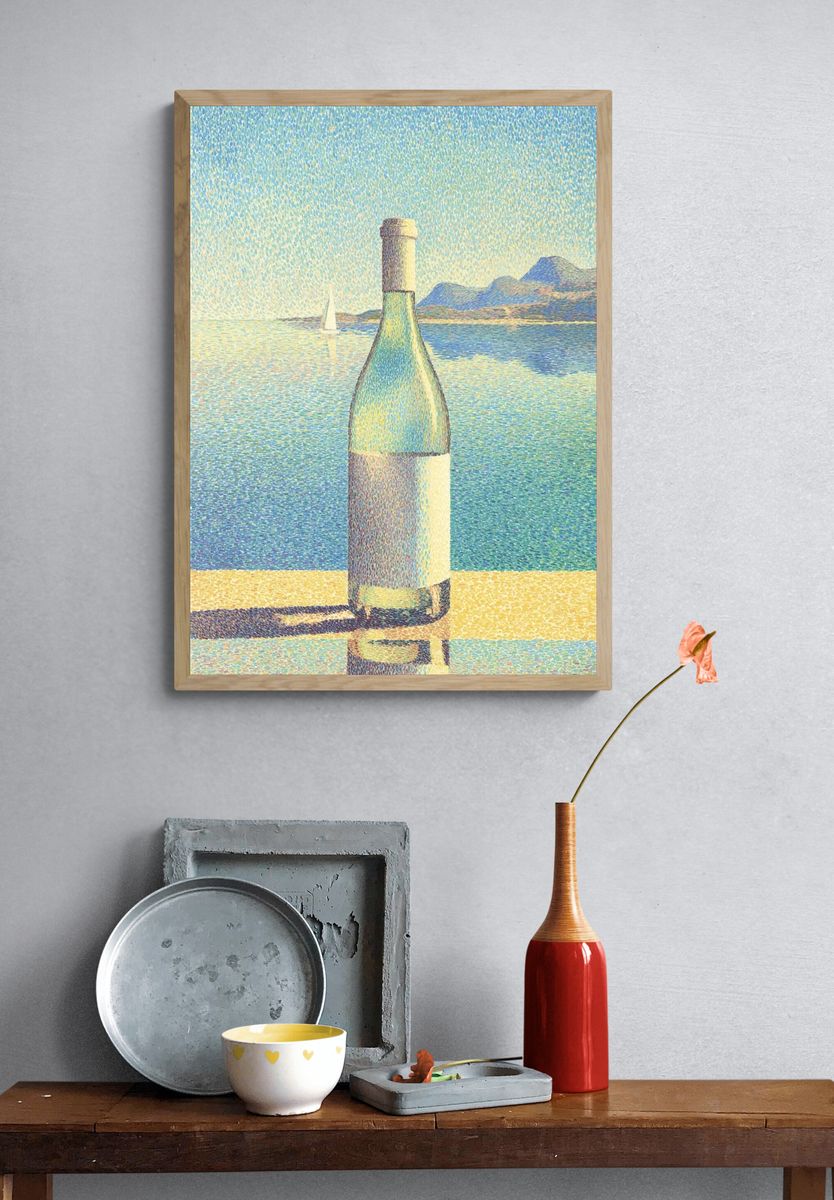 Wine Bottle by the Sea — Fine Art Print. — room view 3