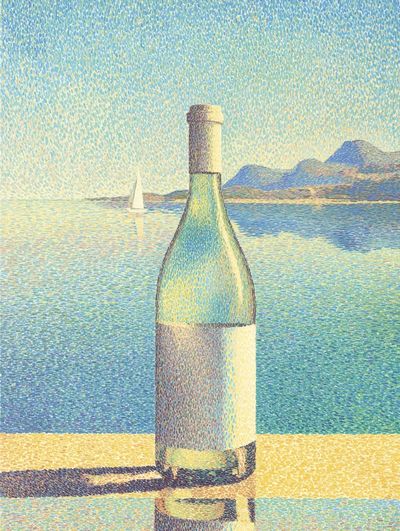 Wine Bottle by the Sea — Fine Art Print. poster print