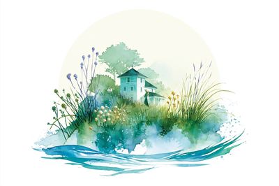 Watercolor Cottage Garden Print. poster