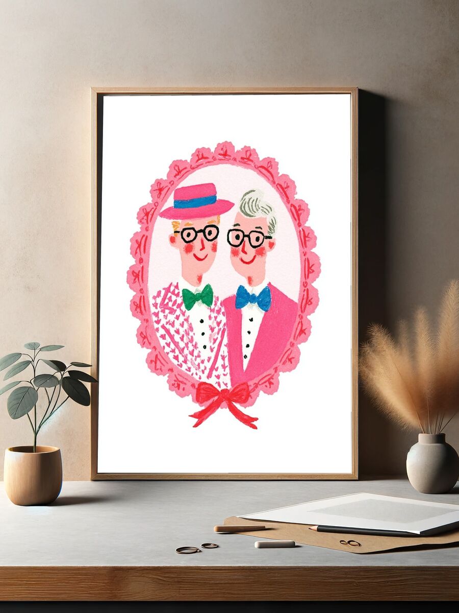 Whimsical Couple Portrait — Illustration Print. — room view 2