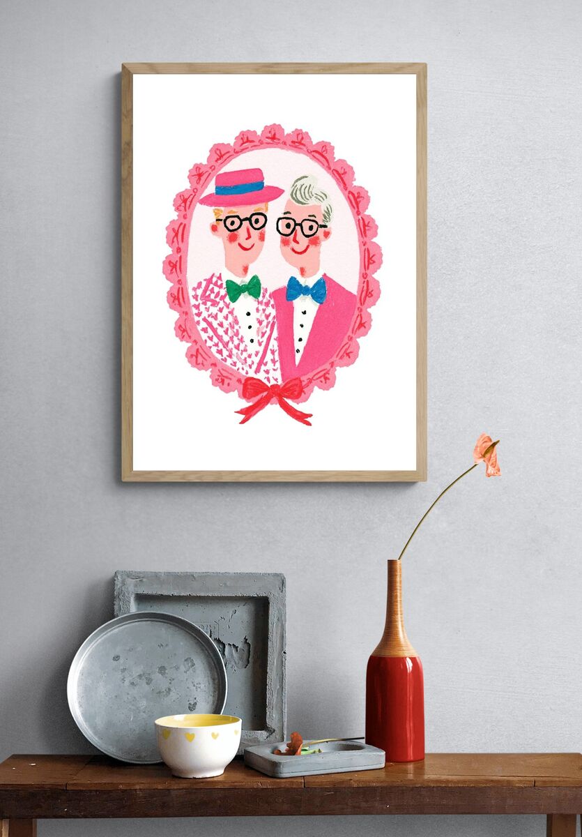 Whimsical Couple Portrait — Illustration Print. — room view 3
