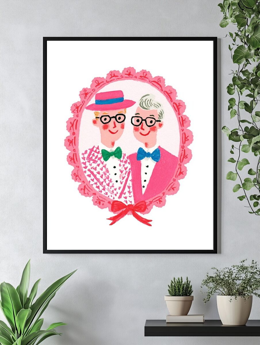 Whimsical Couple Portrait — Illustration Print. — room view 4