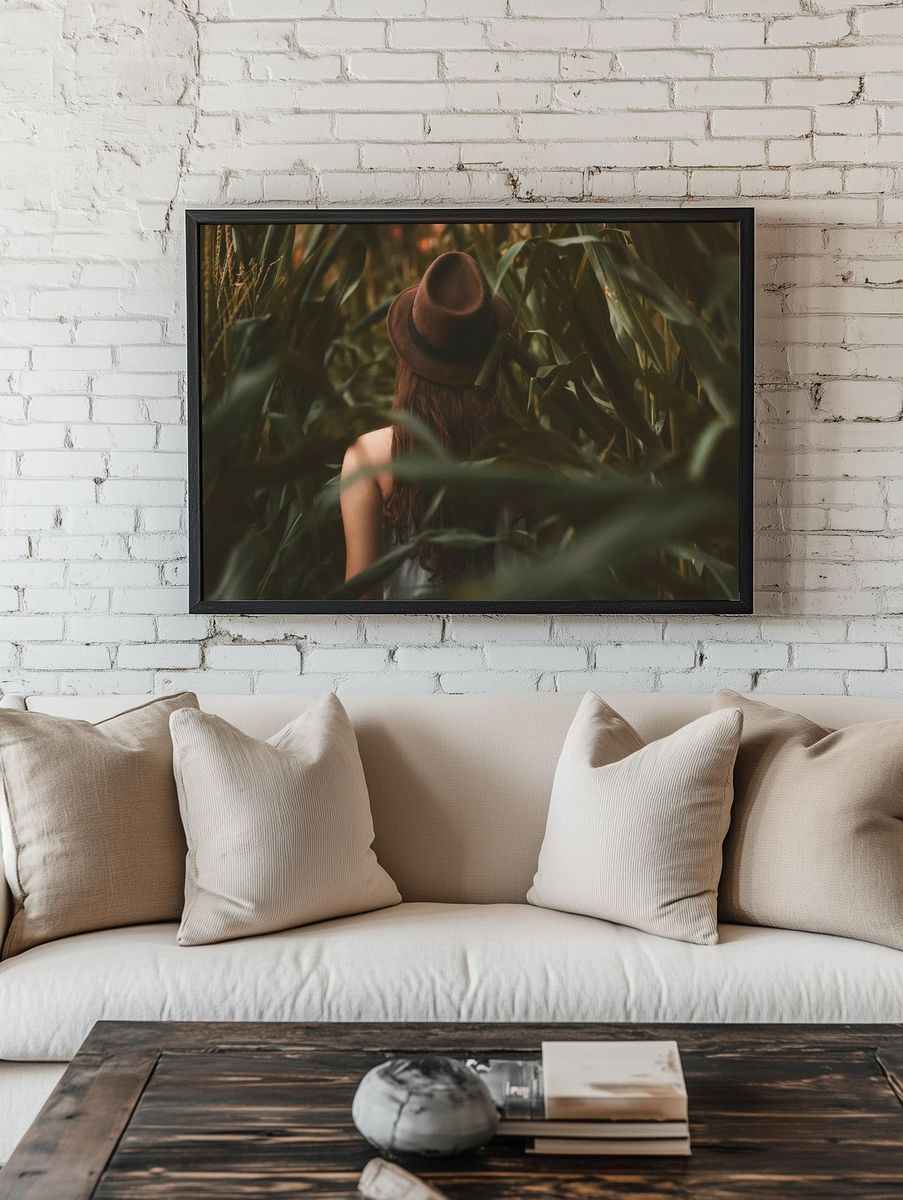 girl wearing brown hat walking. — room view 1