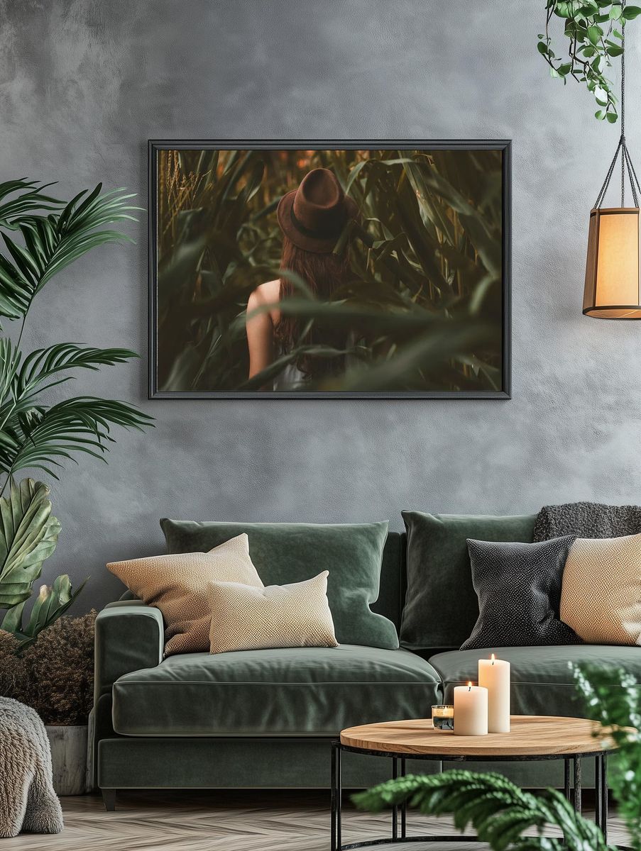 girl wearing brown hat walking. — room view 4