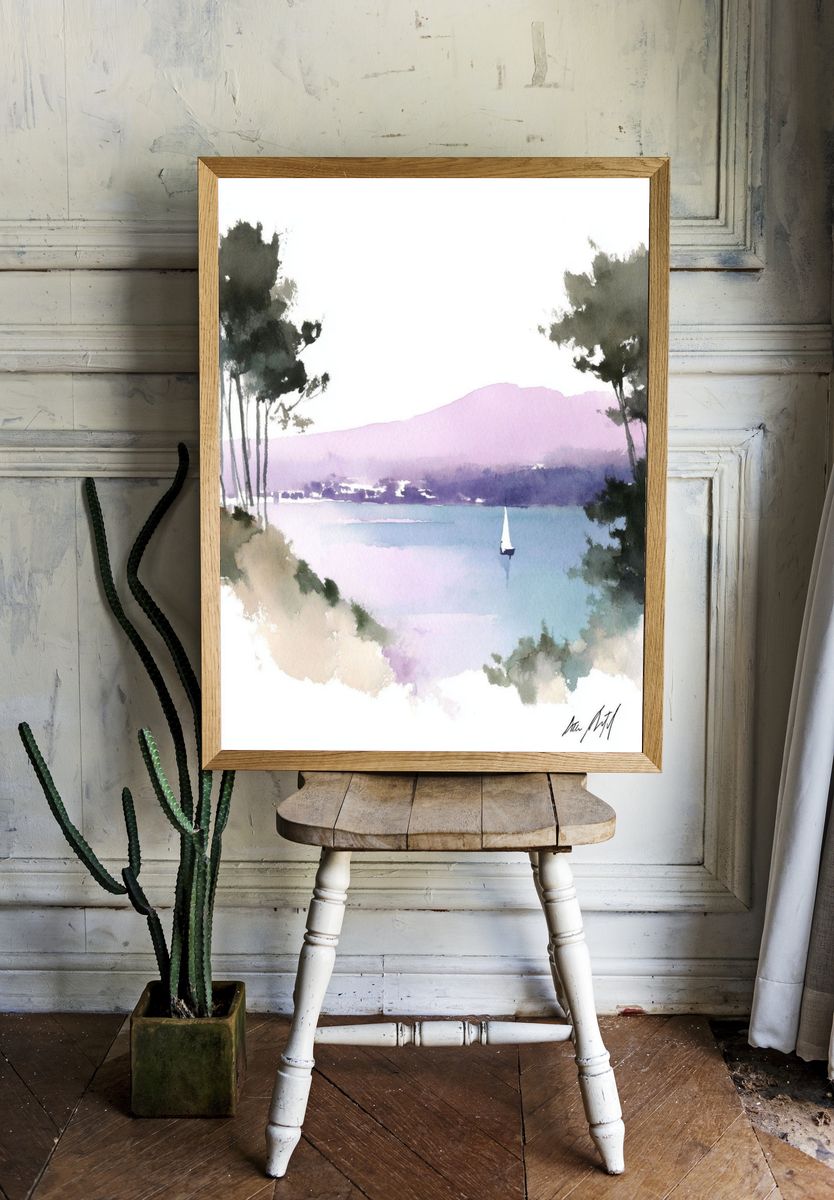 Sailing on Tranquil Waters — Watercolor Print. — room view 1