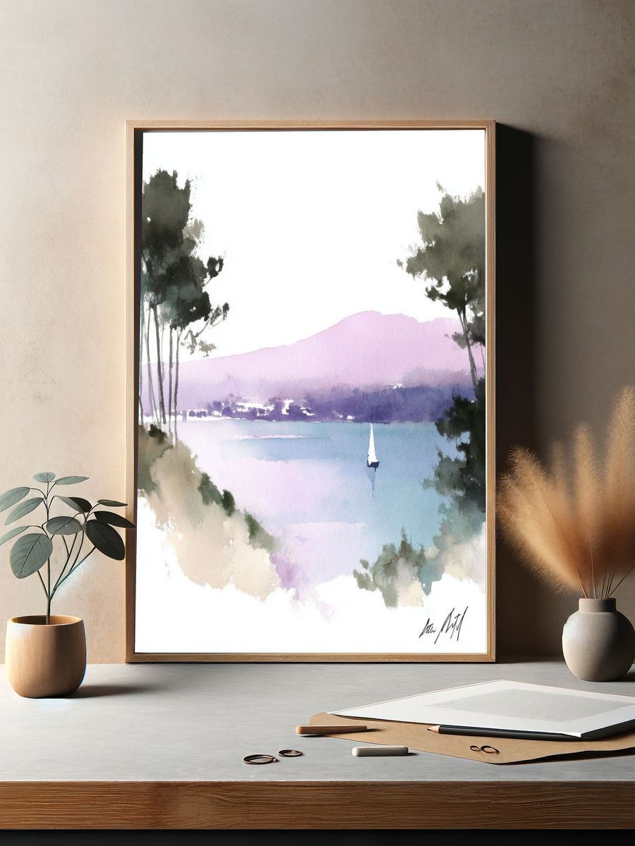 Sailing on Tranquil Waters — Watercolor Print. — room view 2