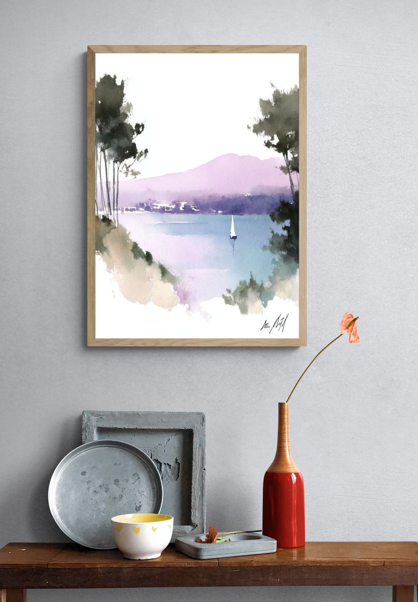 Sailing on Tranquil Waters — Watercolor Print. — room view 3