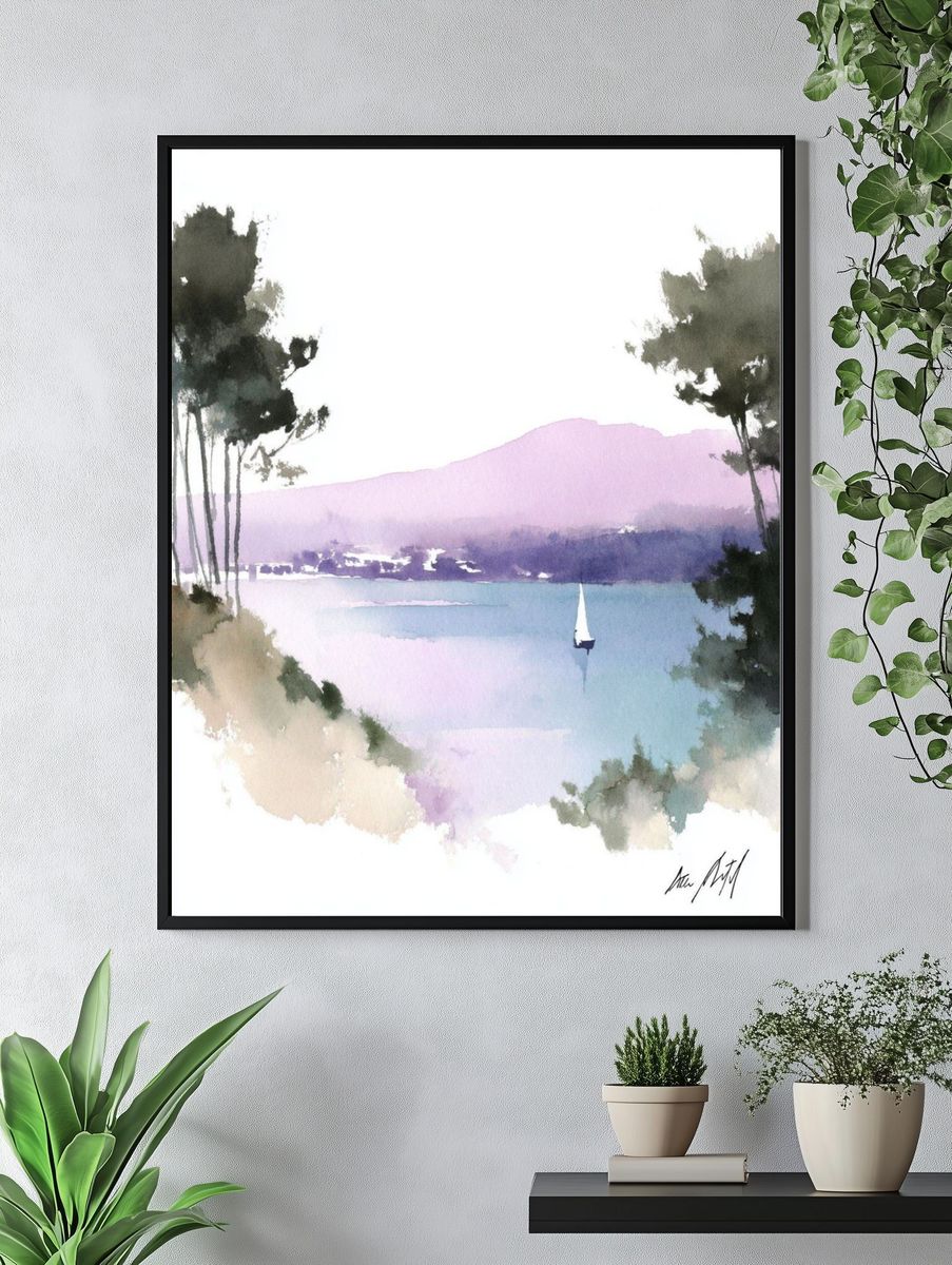 Sailing on Tranquil Waters — Watercolor Print. — room view 4