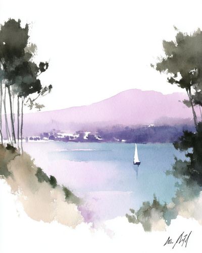 Sailing on Tranquil Waters — Watercolor Print. poster print