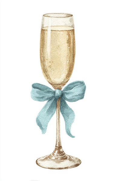 Champagne Glass with Ribbon — Watercolor Print. poster print