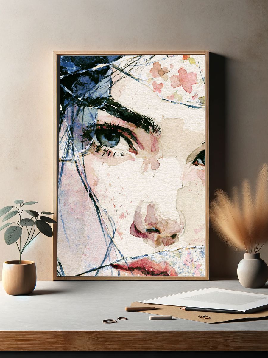 Watercolor Woman Portrait Print. — room view 2