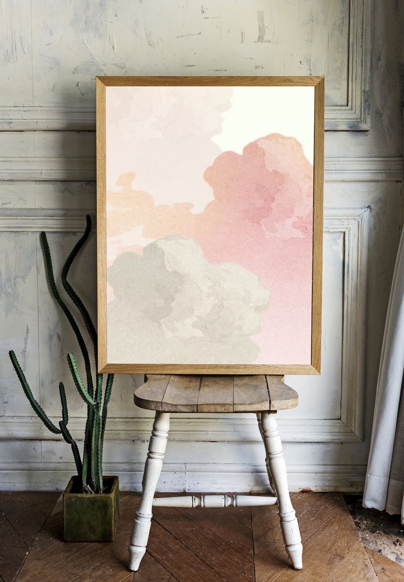 Soft Pastel Clouds — Watercolor Print. — room view 1