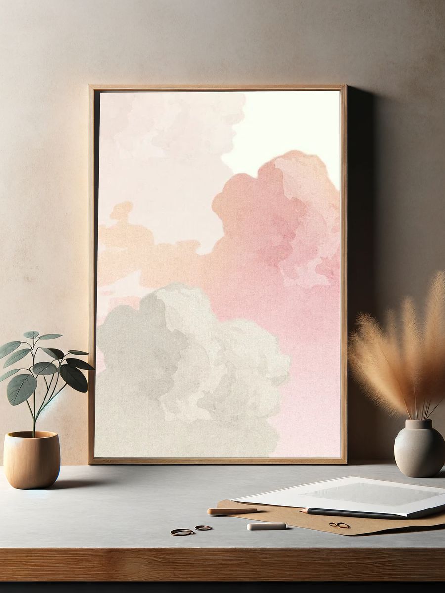 Soft Pastel Clouds — Watercolor Print. — room view 2