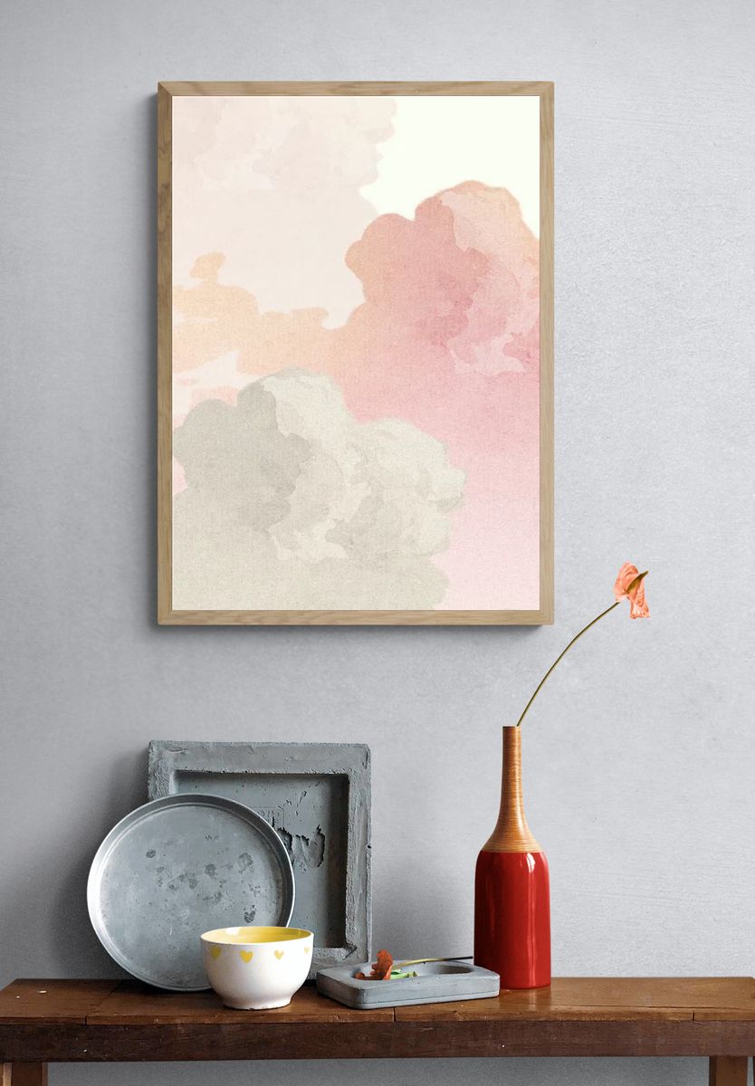 Soft Pastel Clouds — Watercolor Print. — room view 3
