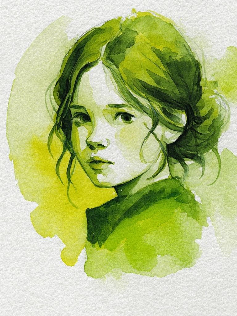 Green Watercolor Portrait Poster. poster detail