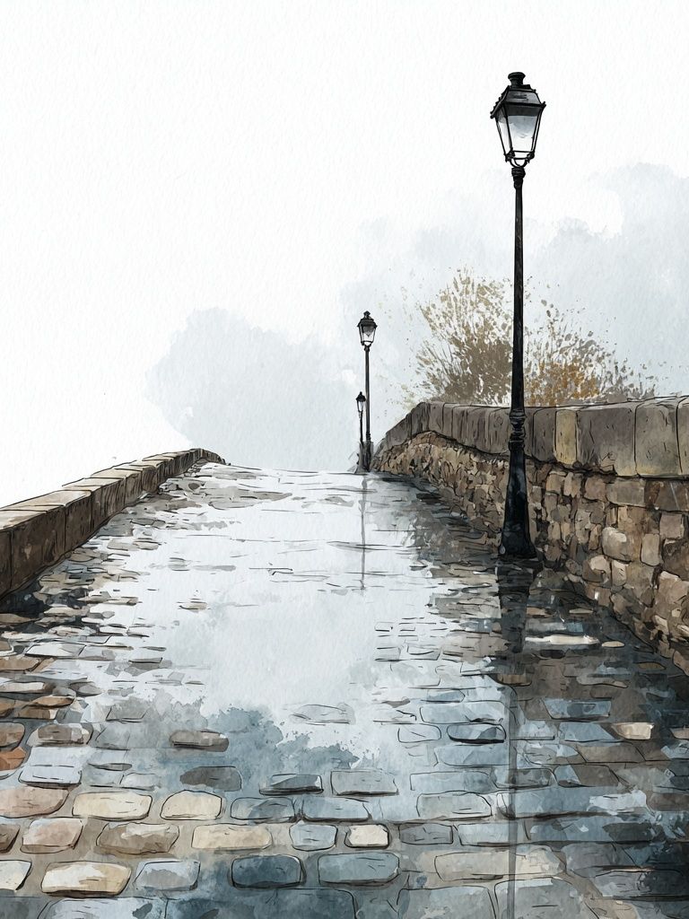 Cobblestone Pathway — Watercolor Print. poster — fine-art art