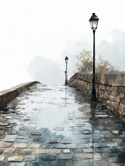Cobblestone Pathway — Watercolor Print. poster print