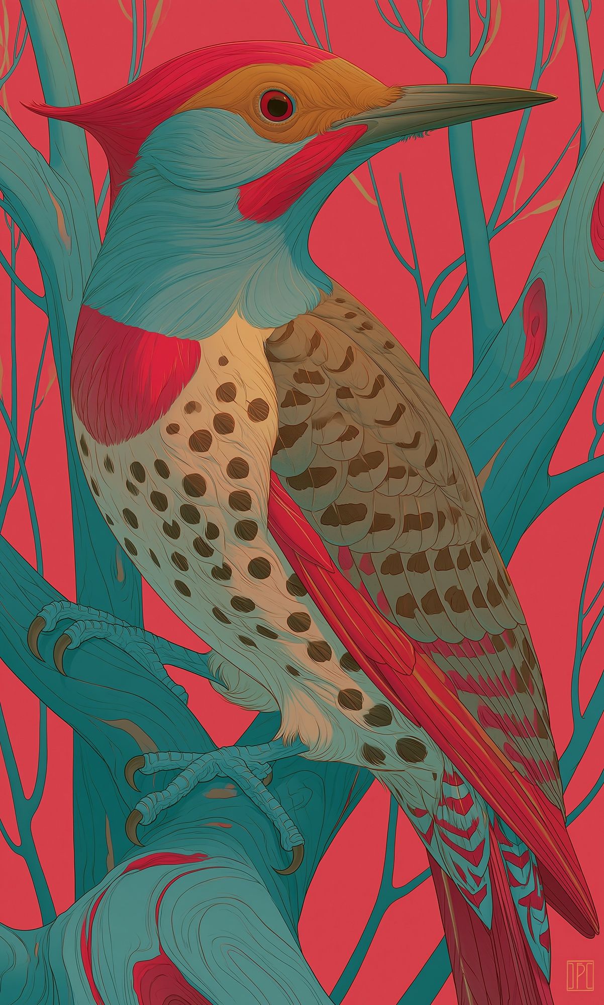 Colorful Woodpecker Illustration Poster. poster detail