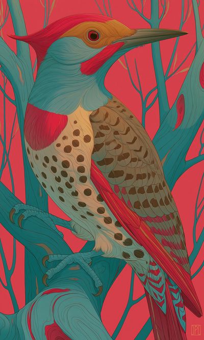 Colorful Woodpecker Illustration Poster.