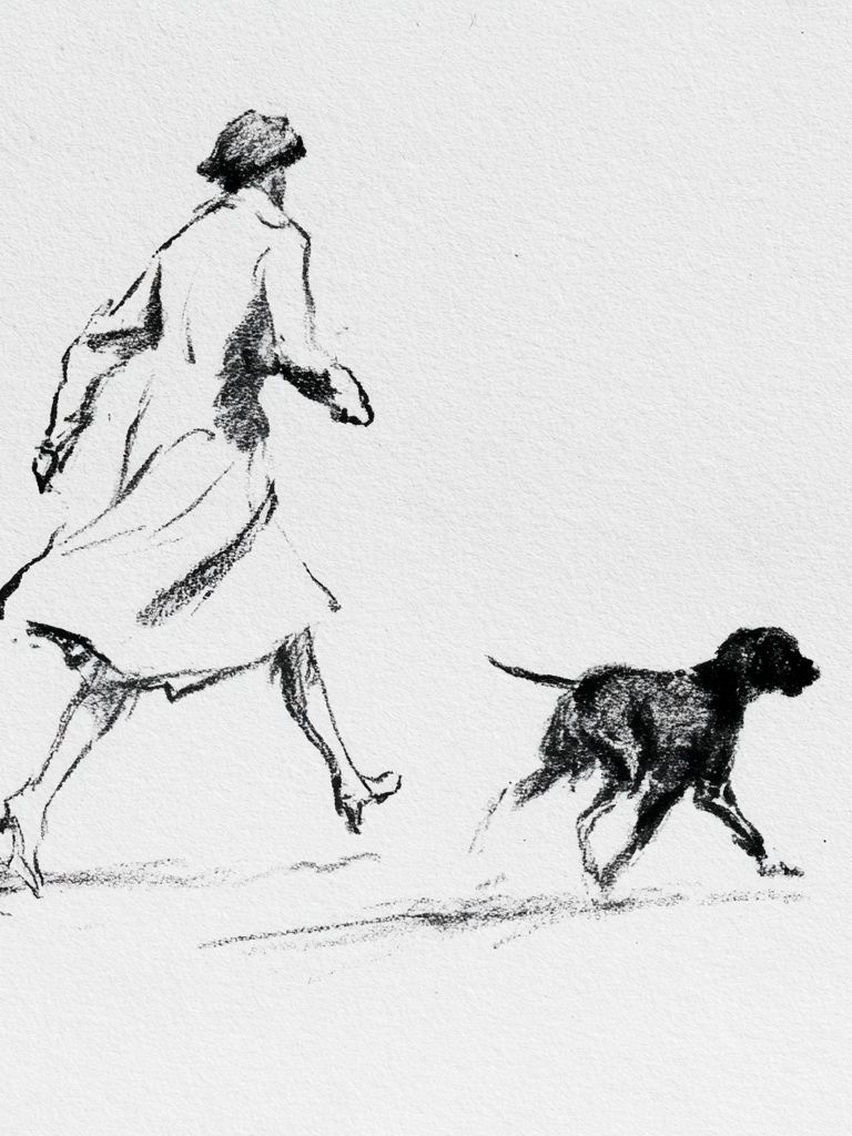 Woman and Dog Sketch Print. poster — minimalist art