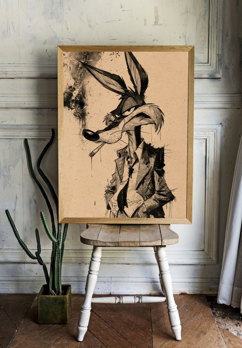 Wile E. Coyote Ink Sketch Poster. — room view 1
