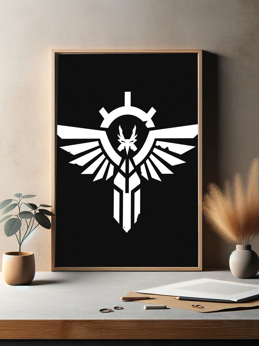 Winged Emblem Black-White Print. — room view 2