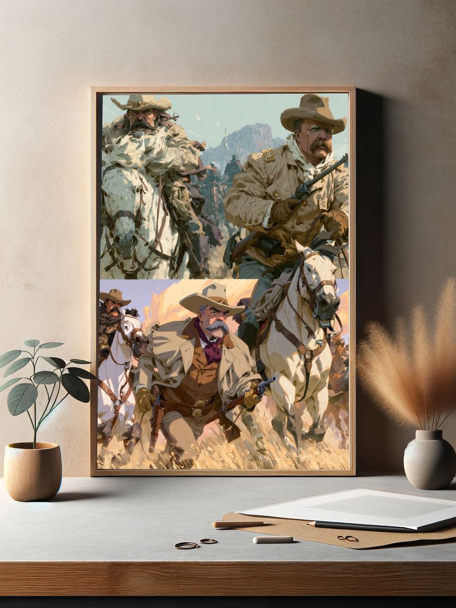 Western Cavalry Charge Illustration Poster. — room view 2