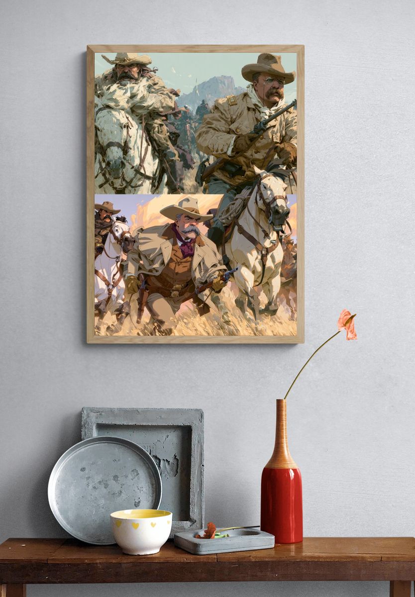 Western Cavalry Charge Illustration Poster. — room view 3