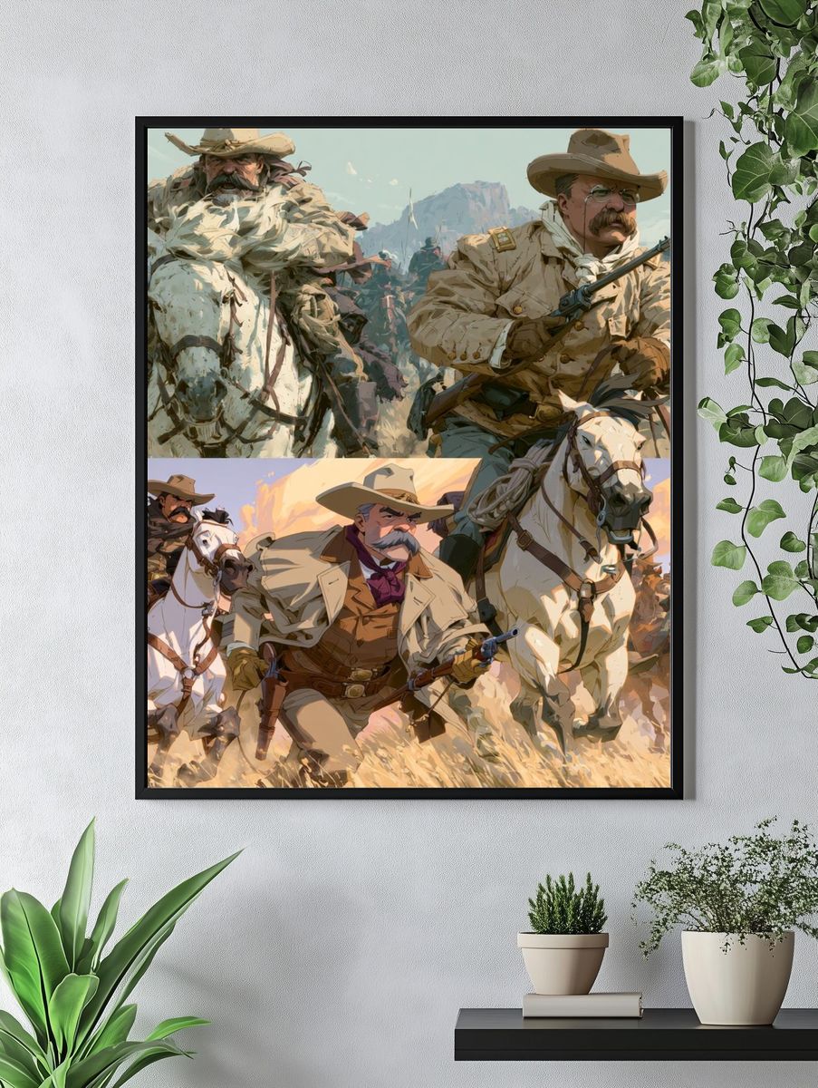 Western Cavalry Charge Illustration Poster. — room view 4