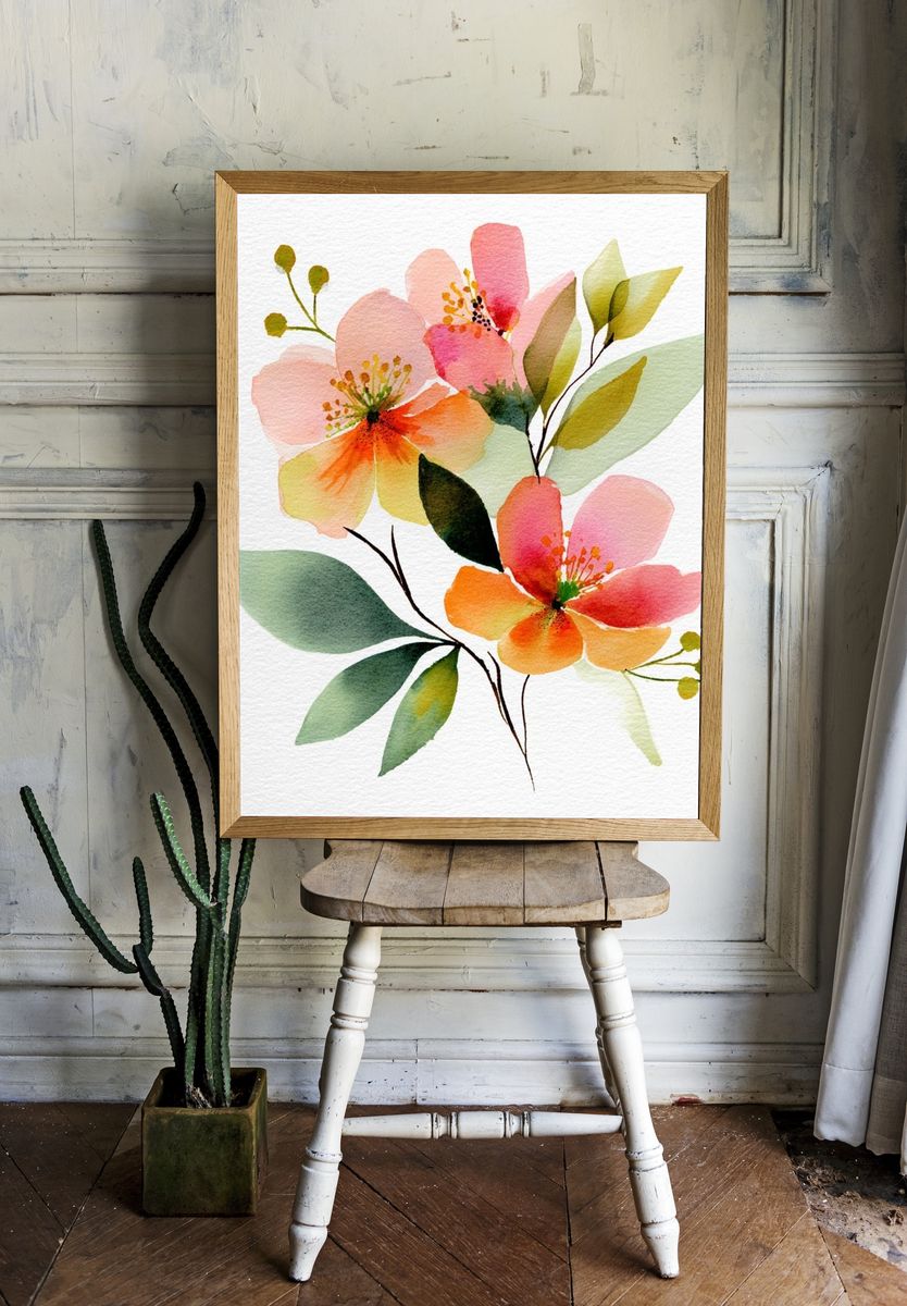 Watercolor Floral Bouquet Poster. — room view 1