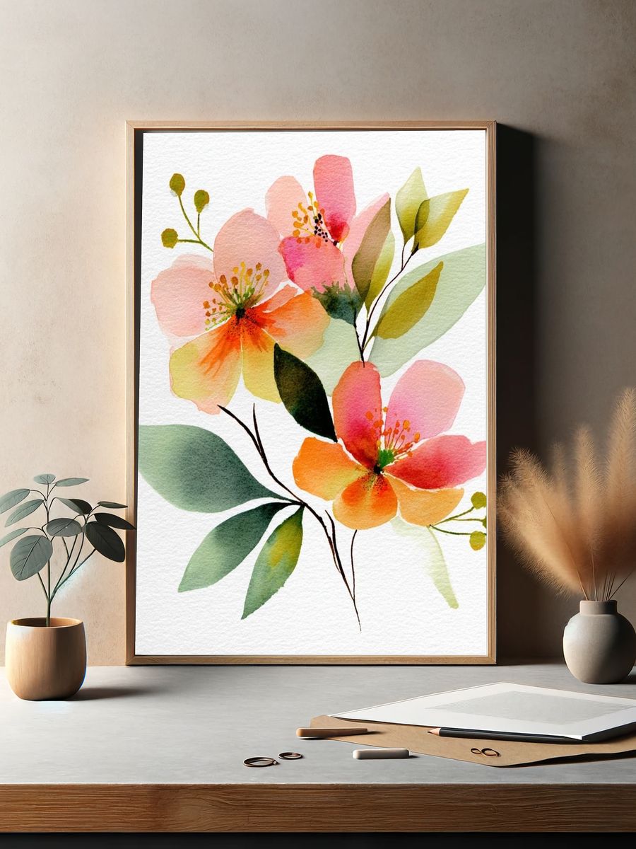 Watercolor Floral Bouquet Poster. — room view 2
