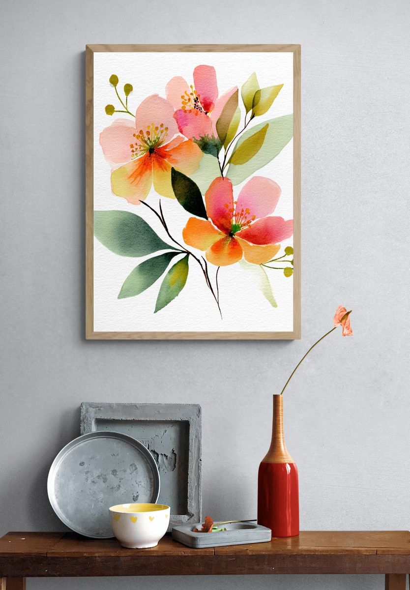 Watercolor Floral Bouquet Poster. — room view 3