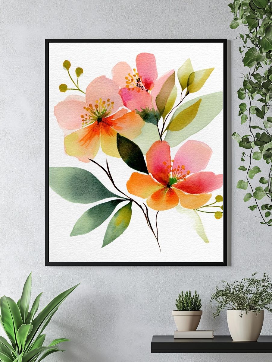 Watercolor Floral Bouquet Poster. — room view 4