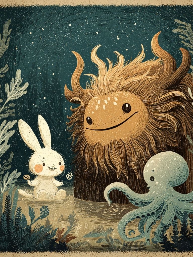 Whimsical Forest Creatures — Illustration Print. poster detail
