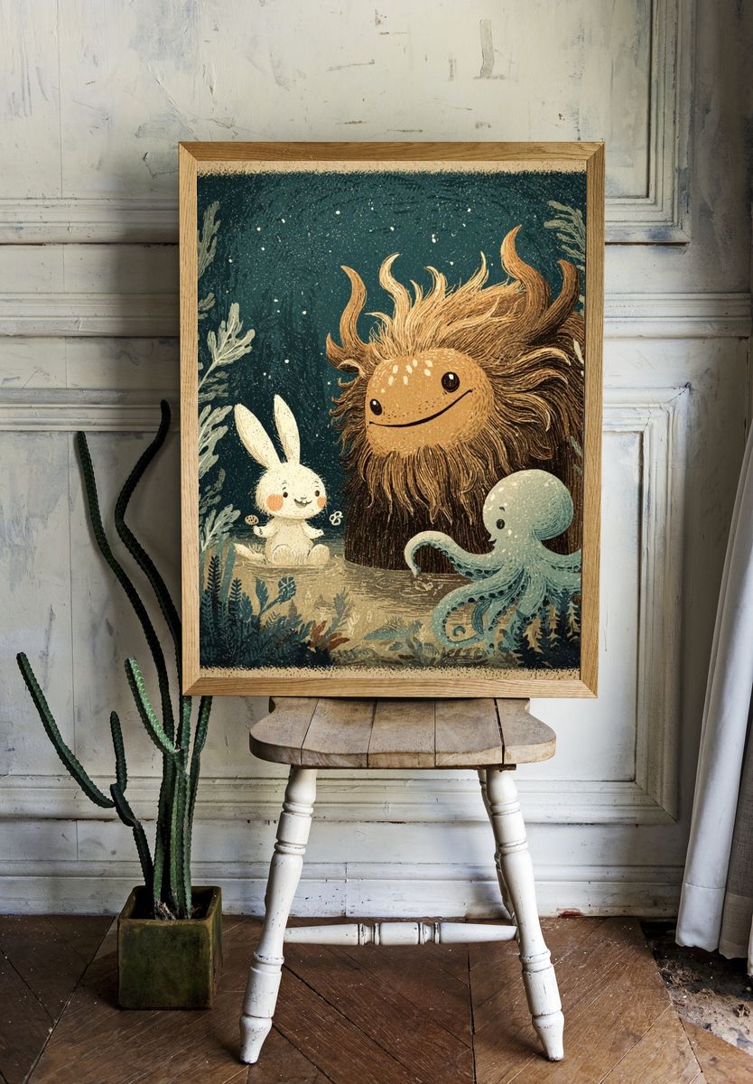 Whimsical Forest Creatures — Illustration Print. — room view 1