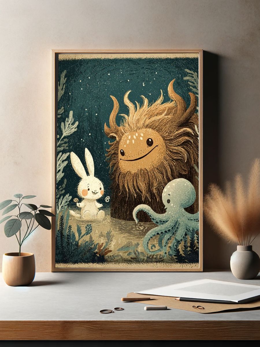 Whimsical Forest Creatures — Illustration Print. — room view 2