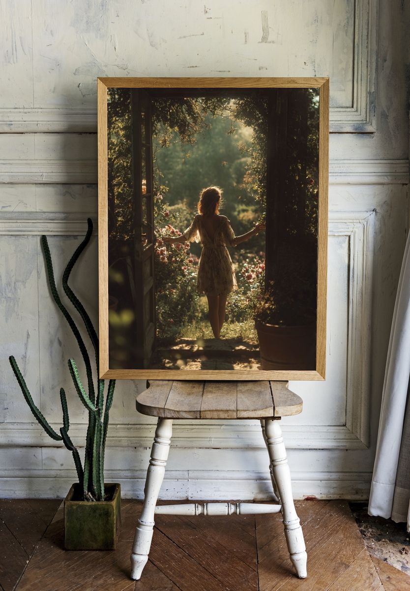 Woman in Floral Dress — Nature Photography Print. — room view 1