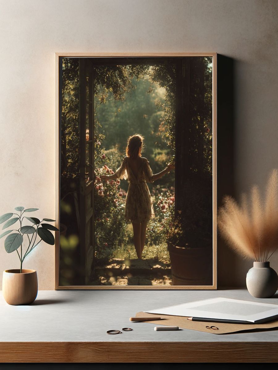Woman in Floral Dress — Nature Photography Print. — room view 2