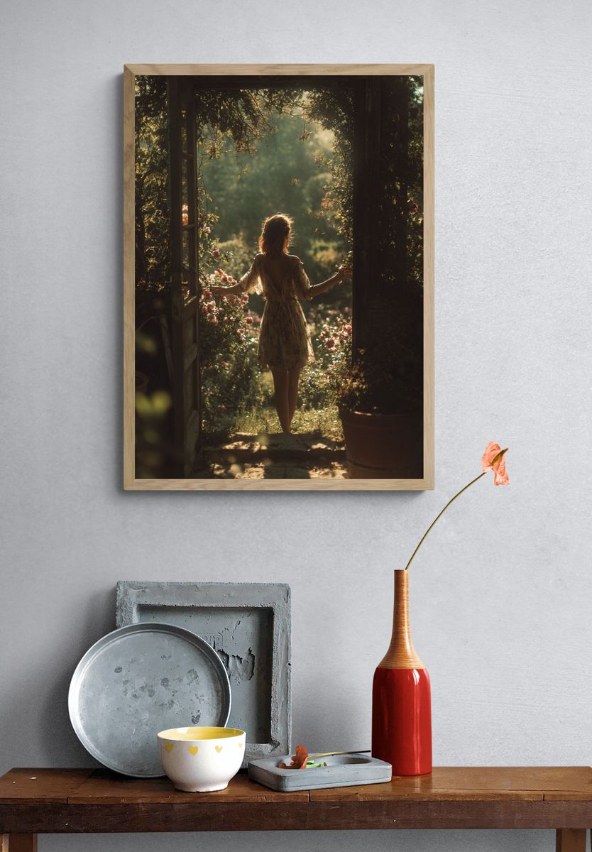 Woman in Floral Dress — Nature Photography Print. — room view 3