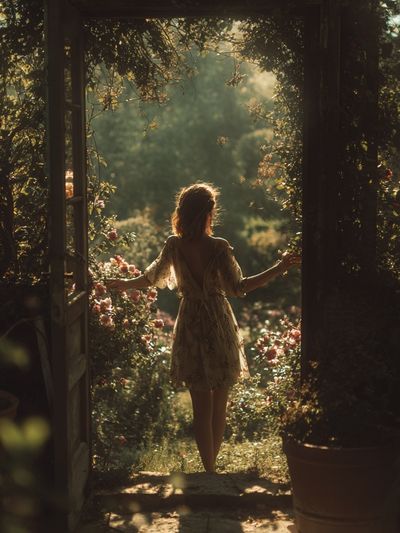 Woman in Floral Dress — Nature Photography Print. poster print
