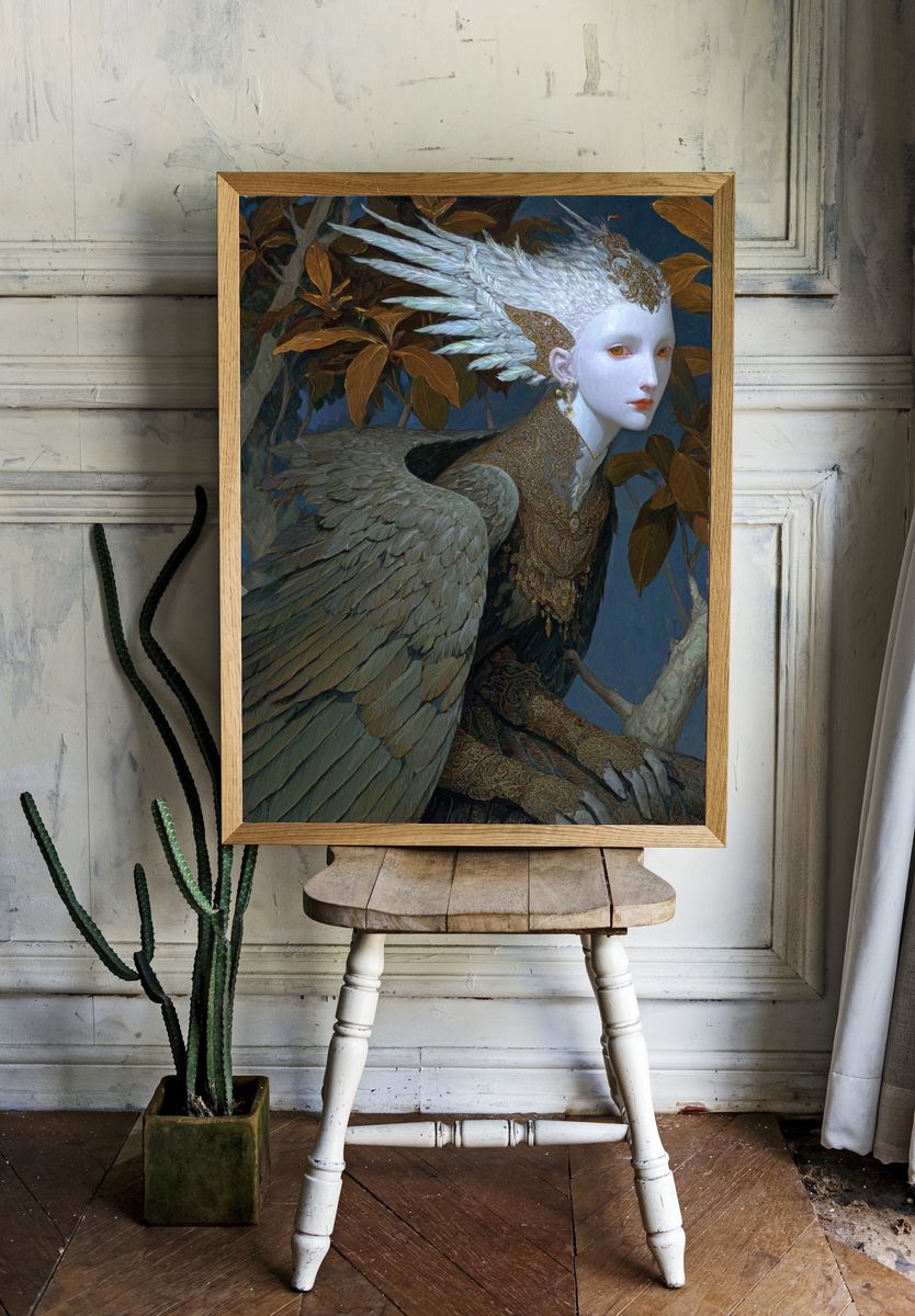 Winged Forest Figure Fantasy Print. — room view 1