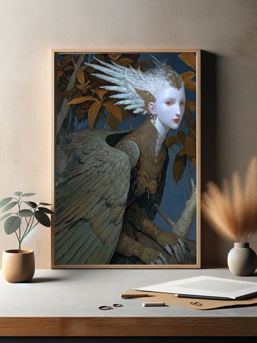 Winged Forest Figure Fantasy Print. — room view 2
