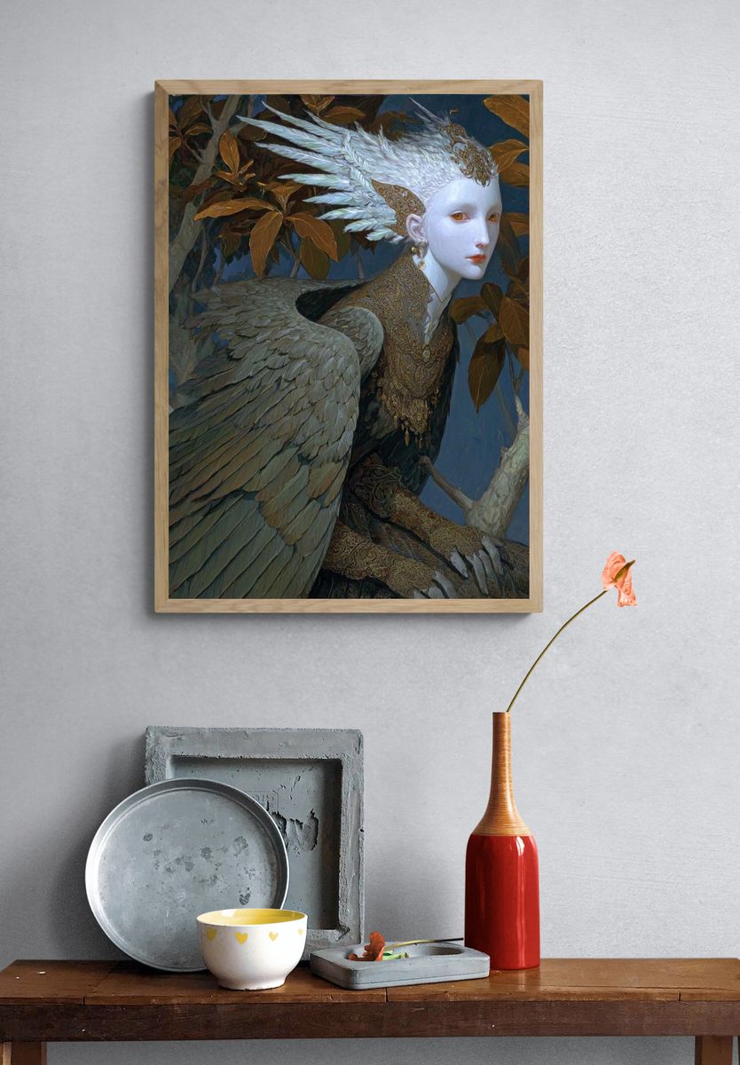 Winged Forest Figure Fantasy Print. — room view 3